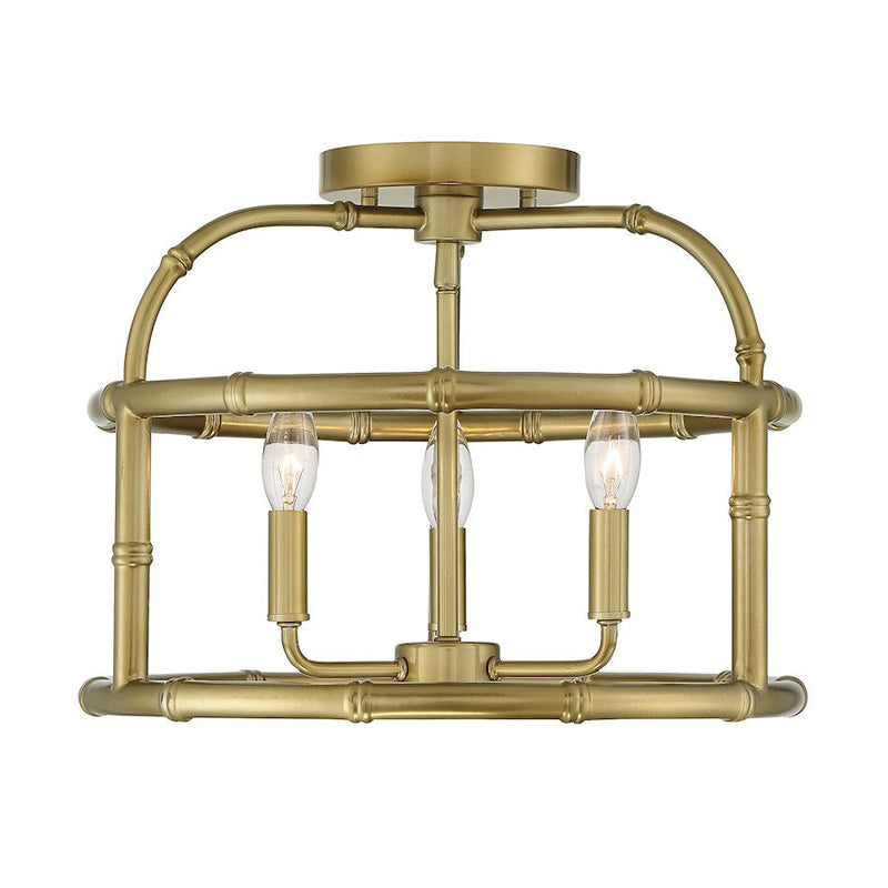 Meridian Shabby Chic 3 Light Semi Flush Mount, Burnished Brass - M60066BB