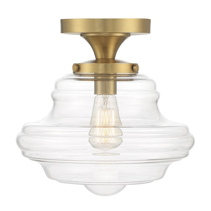 Meridian Vintage 1 Light 11.75" Semi Flush Mount, Natural Brass/Clear - M60069NB