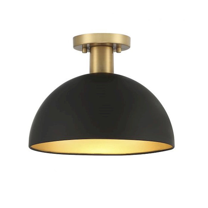 Meridian Vintage 1 Light 12" Semi Flush Mount, Matte Black/Brass - M60071MBKNB