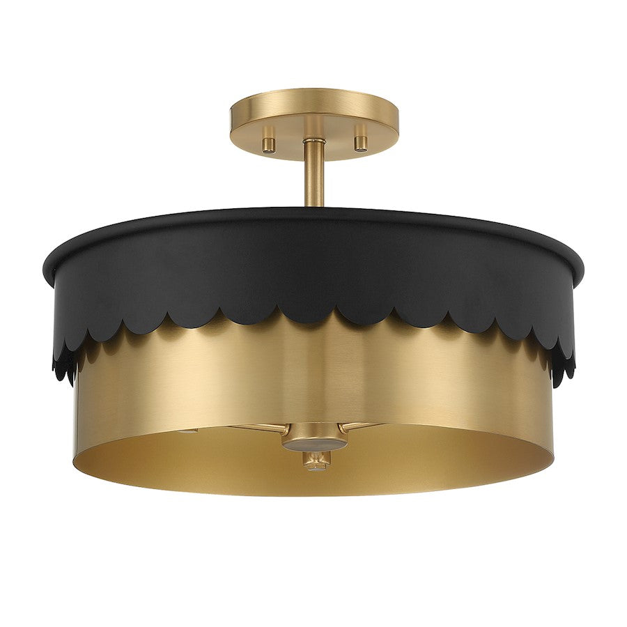 Savoy Meridian 3 Light Semi-Flush Mount, Black/Natural Brass - M60072MBKNB