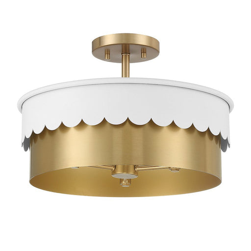 Savoy Meridian 3 Light Semi-Flush Mount, White/Natural Brass - M60072WHNB