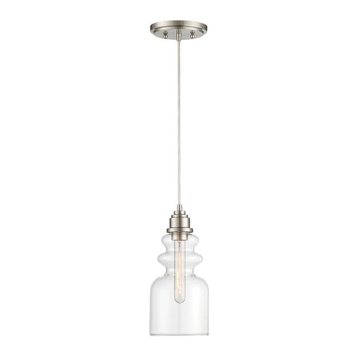 Meridian Industrial 1 Light 10" Mini Pendant, Brushed Nickel/Clear - M70018BN