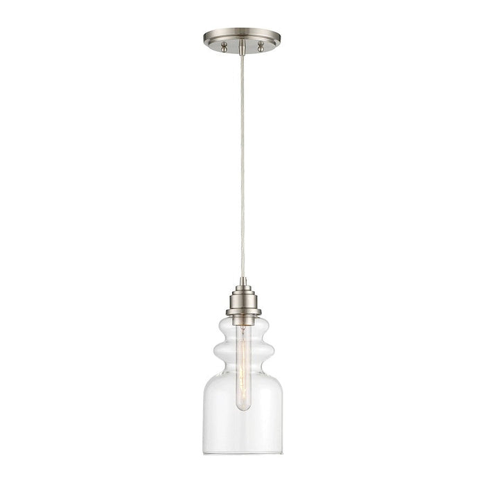 Meridian Industrial 1 Light 10" Mini Pendant, Brushed Nickel/Clear - M70018BN