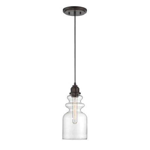 Meridian Industrial 1 Light 10" Mini Pendant, Bronze/Clear - M70018ORB