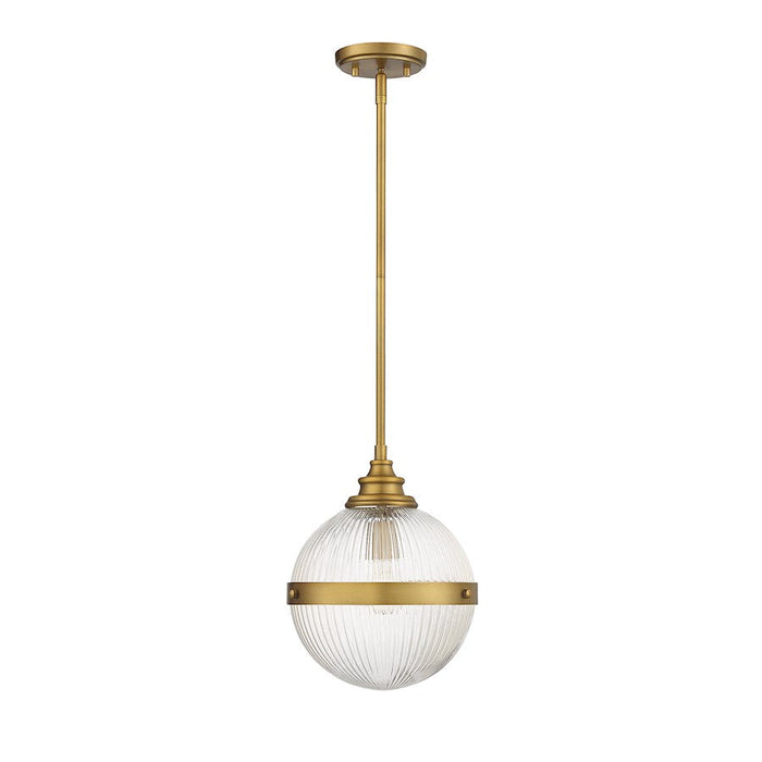 Meridian Modern 1 Light Mini Pendant, Natural Brass/Clear Ribbed - M70100NB