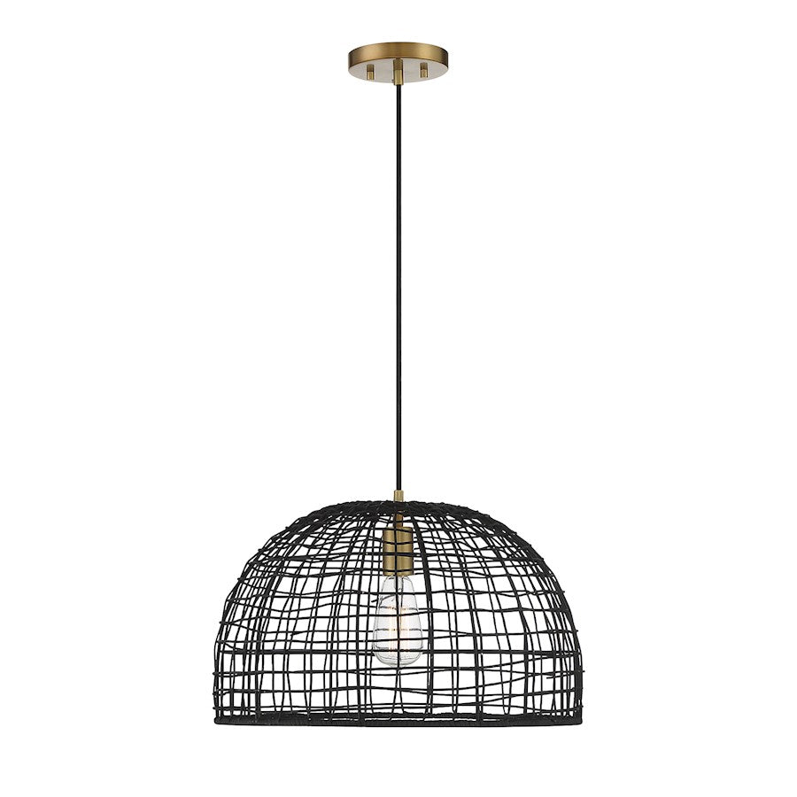 Meridian Bohemian 1 Light Pendant, Black/Natural Brass Accents - M70105BRNB