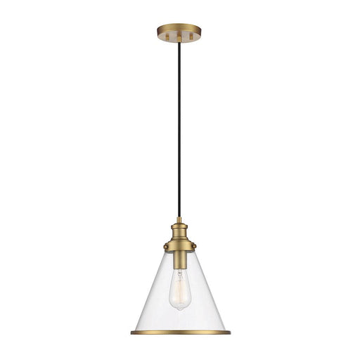 Meridian Vintage 1 Light 12.75" Pendant, Natural Brass/Clear - M70121NB