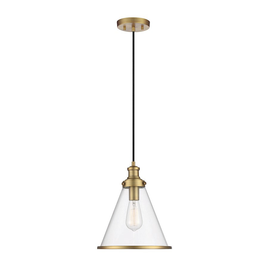 Meridian Vintage 1 Light 12.75" Pendant, Natural Brass/Clear - M70121NB