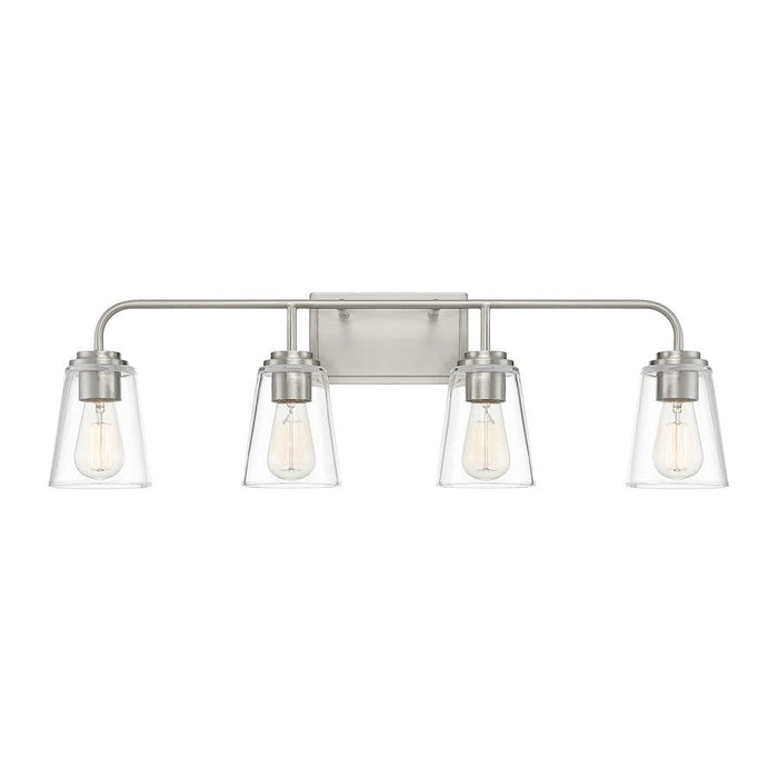 Meridian Industrial 4 Light 9" Bathroom Vanity, Nickel/Clear - M80045BN