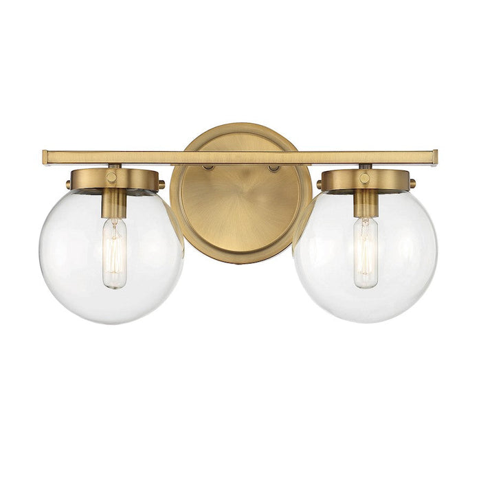 Meridian Mid-Century Modern 2 Light 8" Bathroom Vanity, Brass/Clear - M80046NB