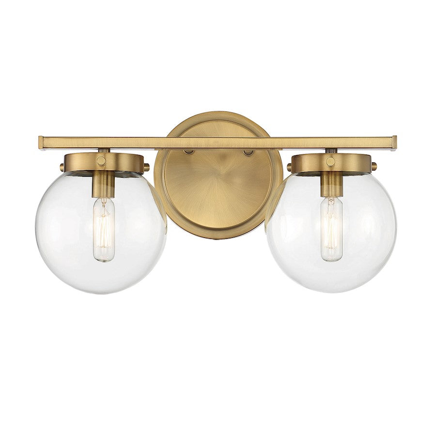 Meridian Mid-Century Modern 2 Light 8" Bathroom Vanity, Brass/Clear - M80046NB