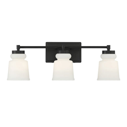 Meridian Contemporary 3 Light 8" Bathroom Vanity, Matte Black/Milk - M80058MBK