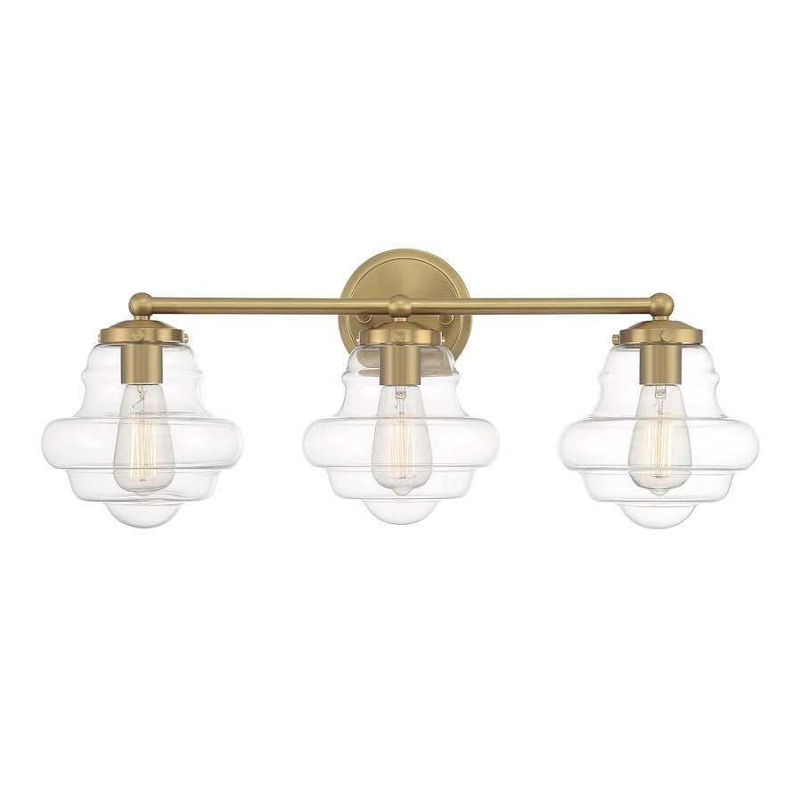 Meridian Vintage 3 Light 10" Bathroom Vanity, Natural Brass/Clear - M80073NB