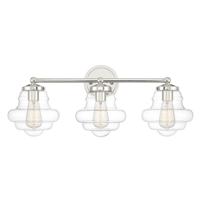 Meridian Vintage 3 Light 10" Bathroom Vanity, Polished Nickel/Clear - M80073PN