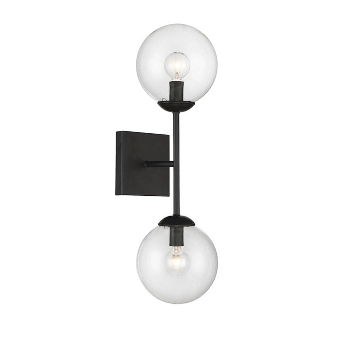 Meridian Mid-Century Modern 2 Light Wall Sconce, Black/Clear - M90001-BK