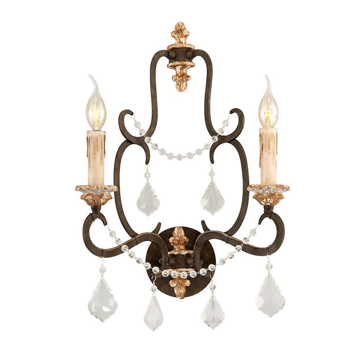 Troy Lighting Bordeaux 2 Light Wall Sconce, Parisian Bronze/Clear - B3512-PZ-DG