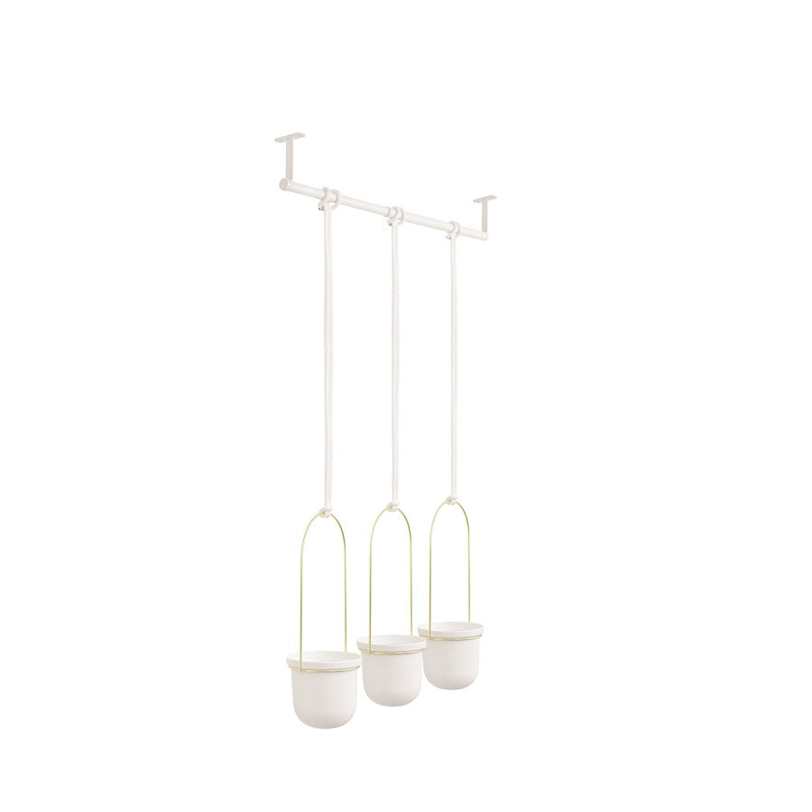 Umbra Triflora Hanging Planter, White/Brass