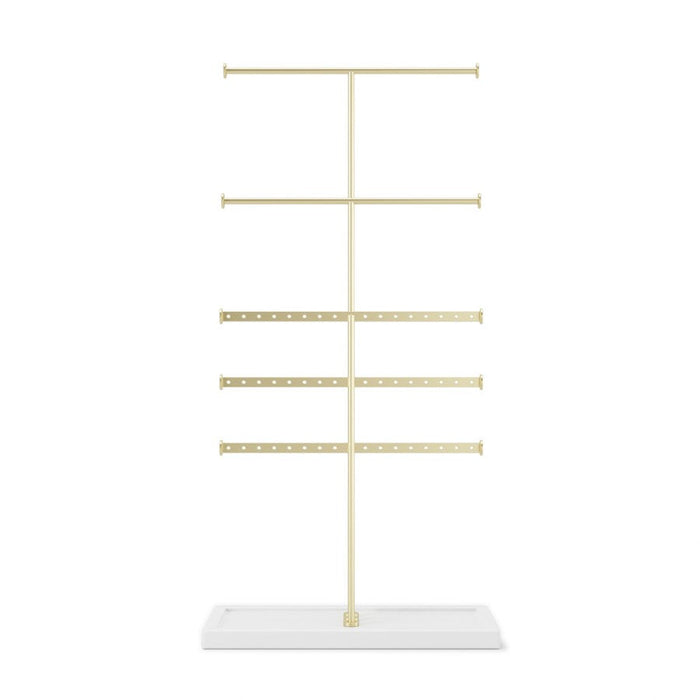 Umbra Trigem 5 Tiered Jewelry Stand, White/Brass - 1014841-524-REM