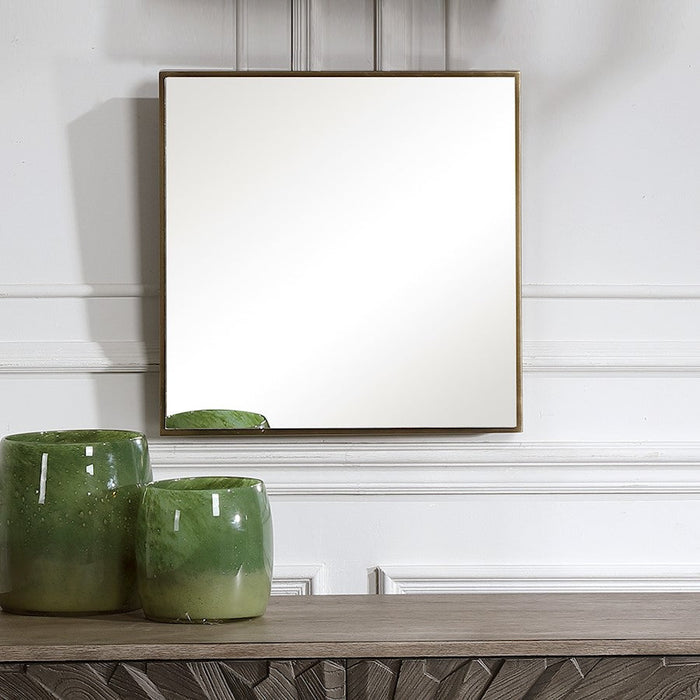 Uttermost Balmoral Modern Square Mirror, Antique Brushed Brass