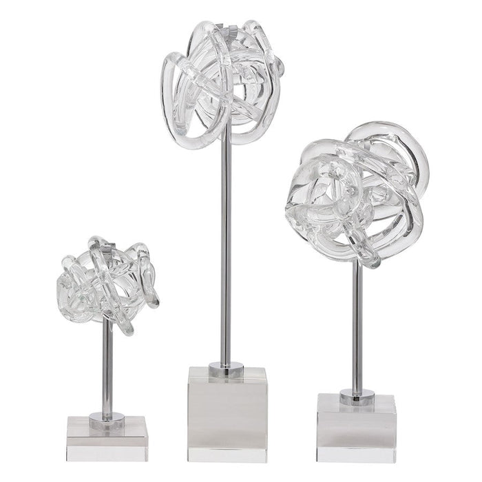 Uttermost Neuron Glass Table Top Sculptures, Set of 3, Nickel/Crystal