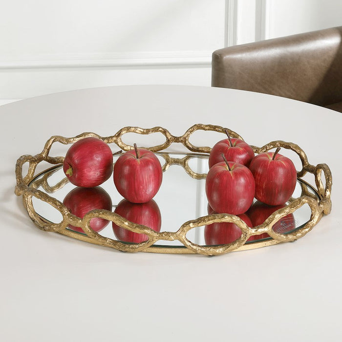 Uttermost Cable Chain Mirrored Tray, Gold Leaf