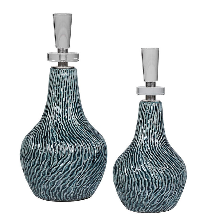 Uttermost Almera Dark Teal Bottles, Set of 2 - 17842