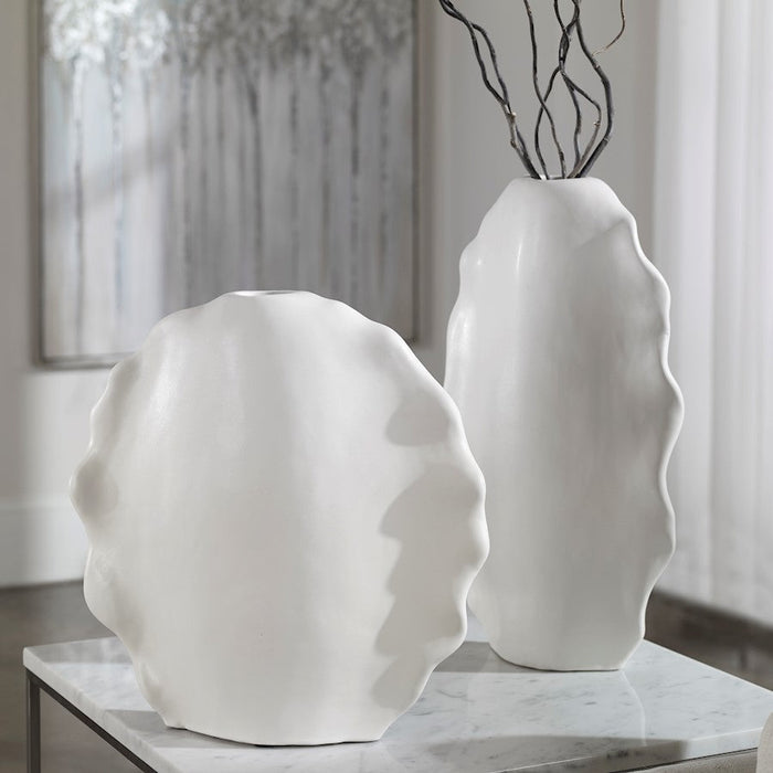 Uttermost Ruffled Feathers Modern White Vases, Set Of 2