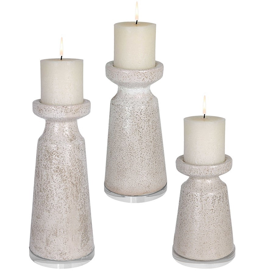 Uttermost Kyan Ceramic Candleholders, Set of 3, Crackled Glaze - 17966