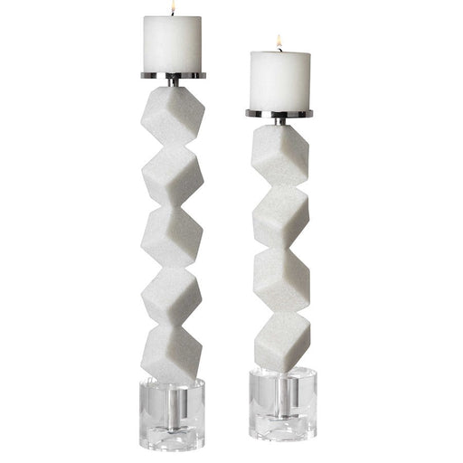 Uttermost Casen Marble Cube Candleholders, Set of 2, Polished Nickel - 17969