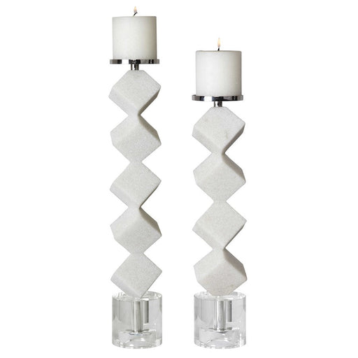 Uttermost Casen Marble Cube Candleholders, Set of 2, Polished Nickel