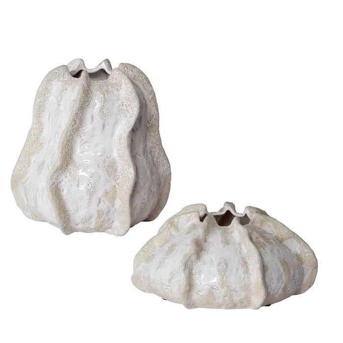 Uttermost Urchin Vases, Set of 2, Ivory/Beige Glaze - 17973