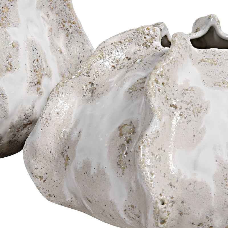 Uttermost Urchin Vases, Set of 2, Ivory/Beige Glaze