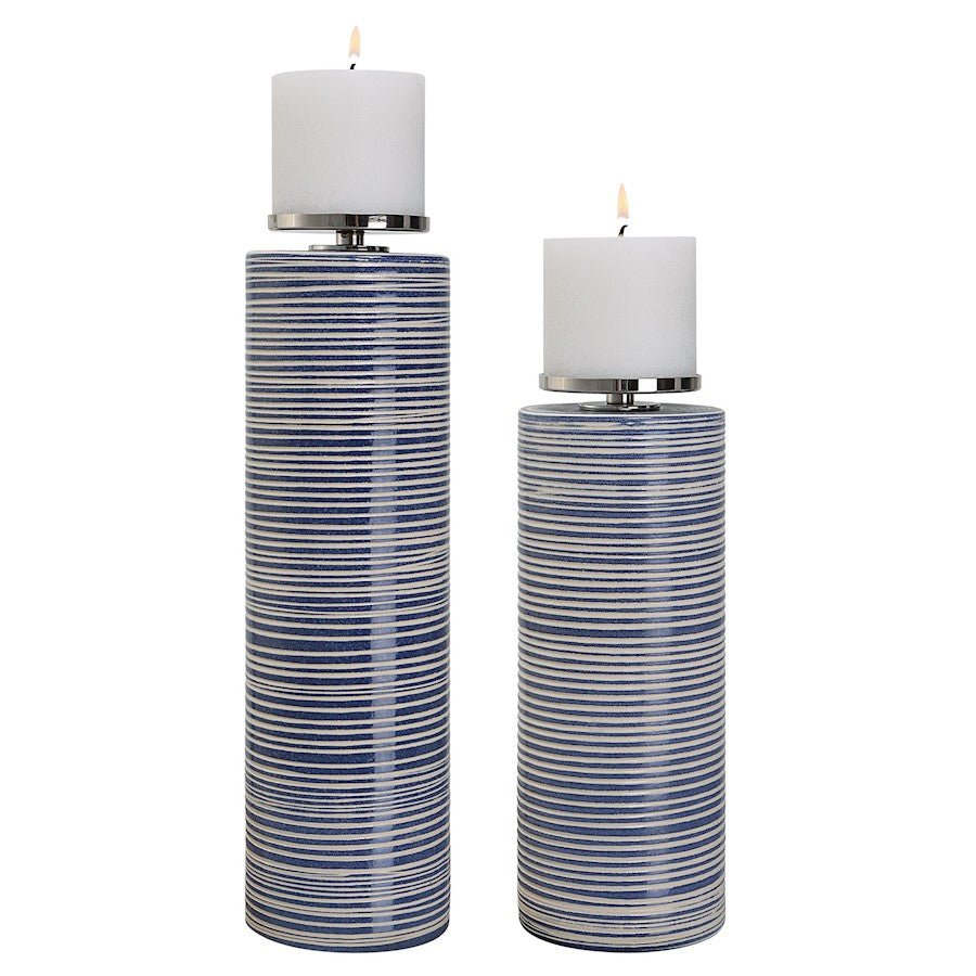 Uttermost Montauk Set of 2 Ceramic Candleholders, Distressed White - 17998