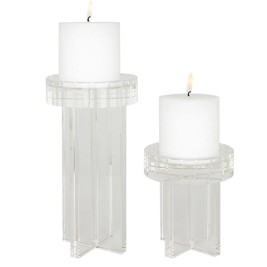 Uttermost Crystal Pillar Candleholders, Set of 2, White - 18054