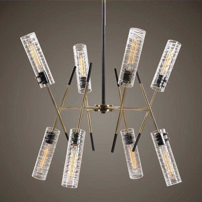 Uttermost Telesto 8 Light Linear Pendant, Black/Antique Brass