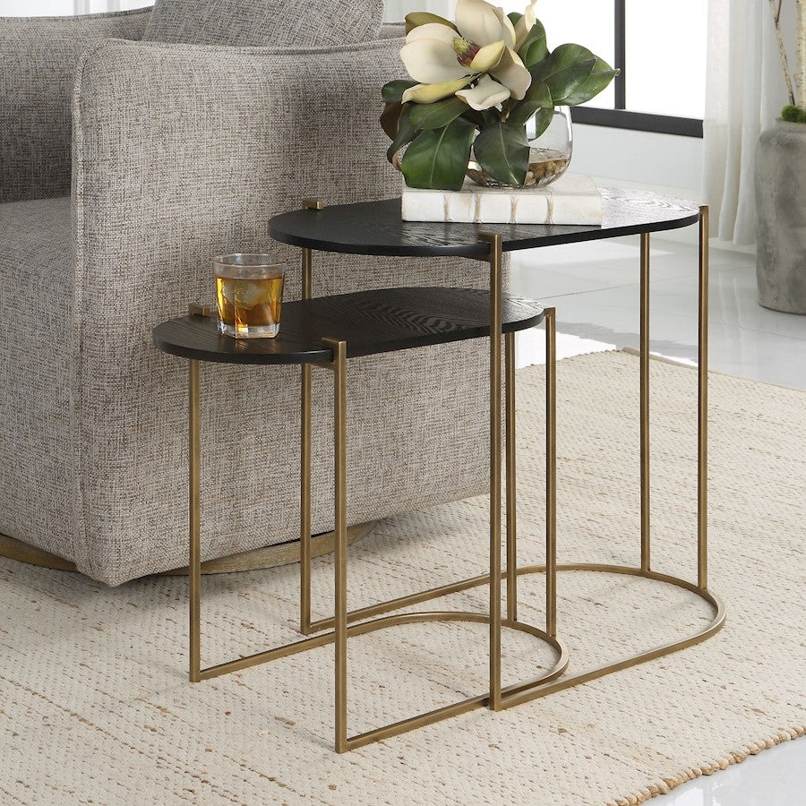 Uttermost Aztec Wood Nesting Tables, Antique Brass, Set of 2 - 22882