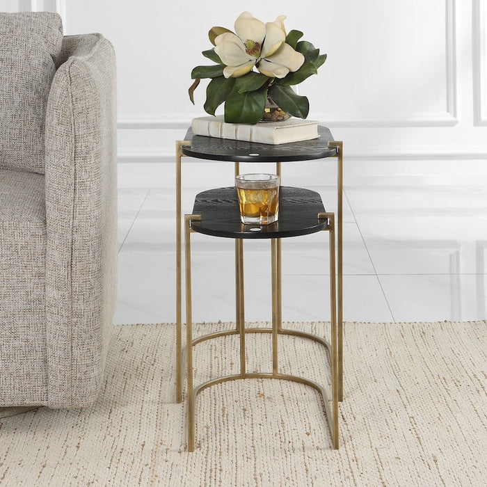 Uttermost Aztec Wood Nesting Tables, Antique Brass, Set Of 2