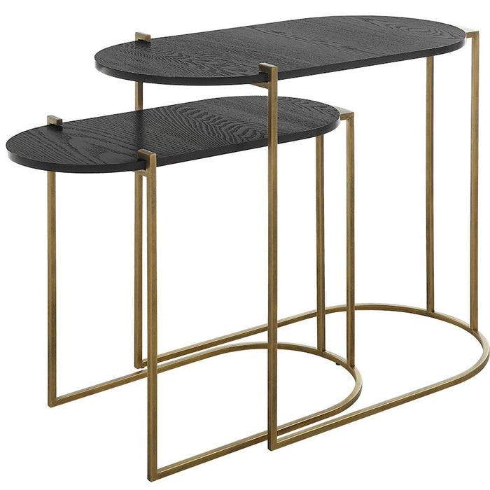 Uttermost Aztec Wood Nesting Tables, Antique Brass, Set Of 2