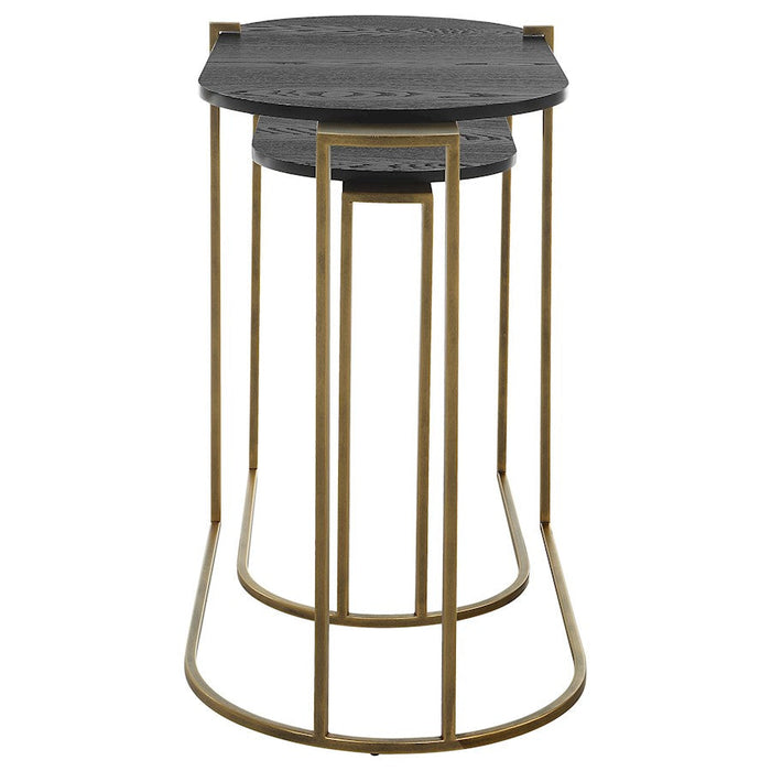 Uttermost Aztec Wood Nesting Tables, Antique Brass, Set Of 2