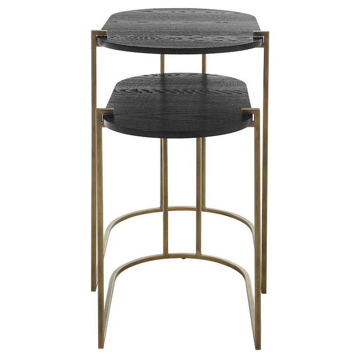 Uttermost Aztec Wood Nesting Tables, Antique Brass, Set Of 2