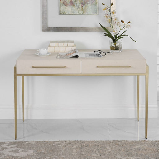 Uttermost Jewel Modern White Desk, Gold Leaf