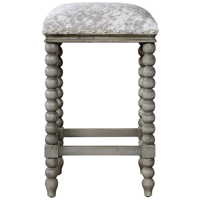 Uttermost Estes Faux Cow Hide Counter Stool, Grey/White Faux