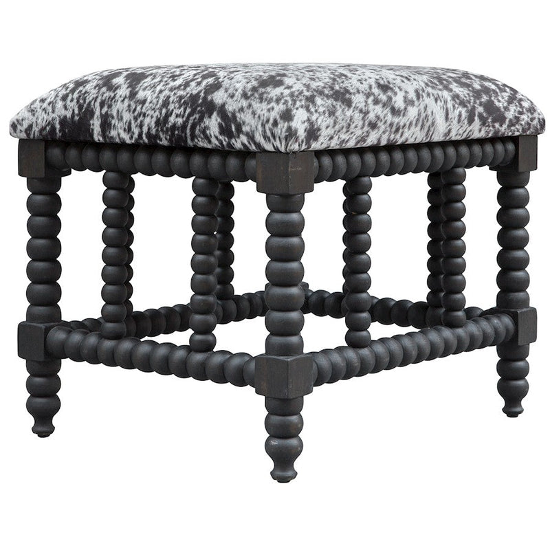 Uttermost Rancho Faux Cow Hide Small Bench, Charcoal Grey/White Faux - 23589