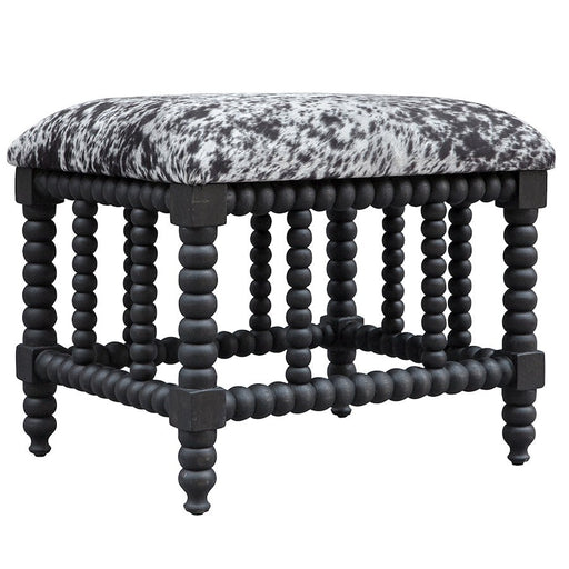 Uttermost Rancho Faux Cow Hide Small Bench, Charcoal Grey/White Faux