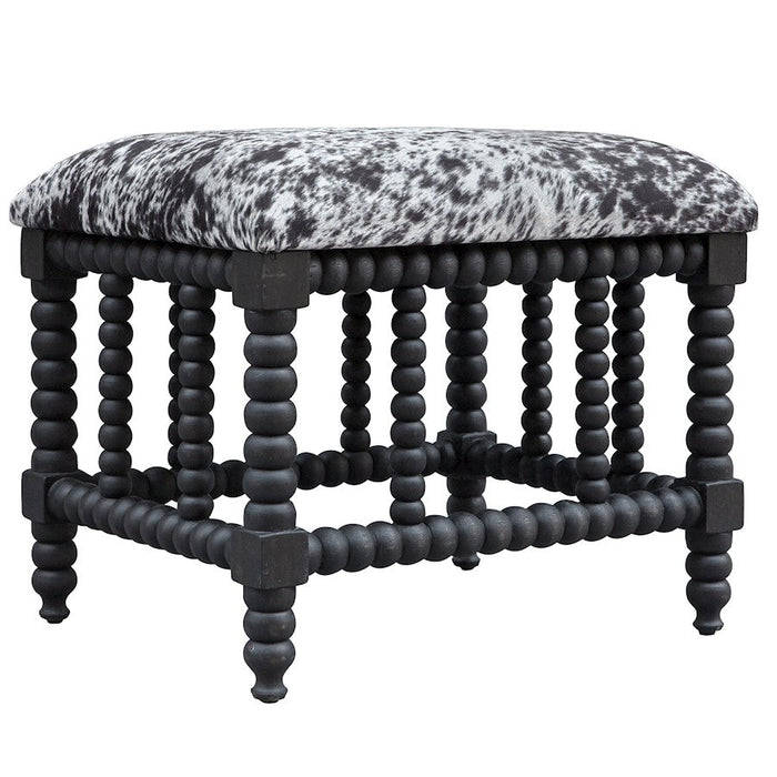 Uttermost Rancho Faux Cow Hide Small Bench, Charcoal Grey/White Faux