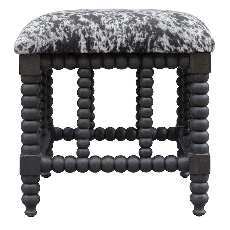 Uttermost Rancho Faux Cow Hide Small Bench, Charcoal Grey/White Faux