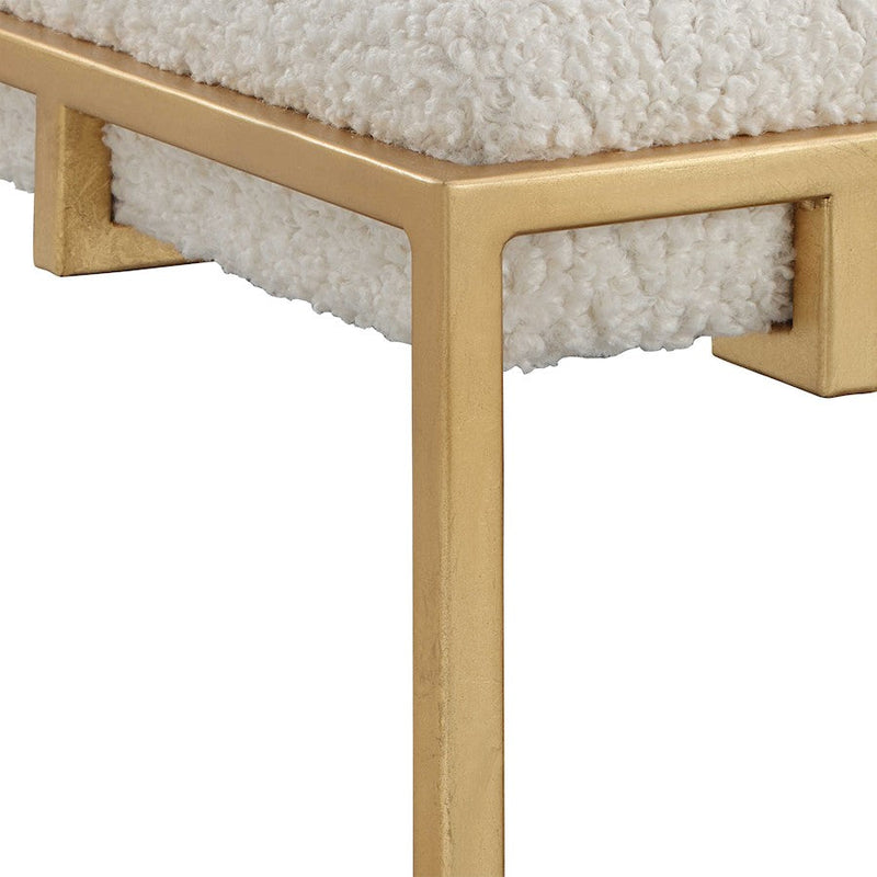 Uttermost Paradox Small Shearling Bench, Gold/White