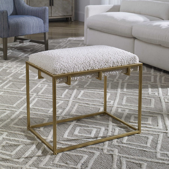 Uttermost Paradox Small Shearling Bench, Gold/White