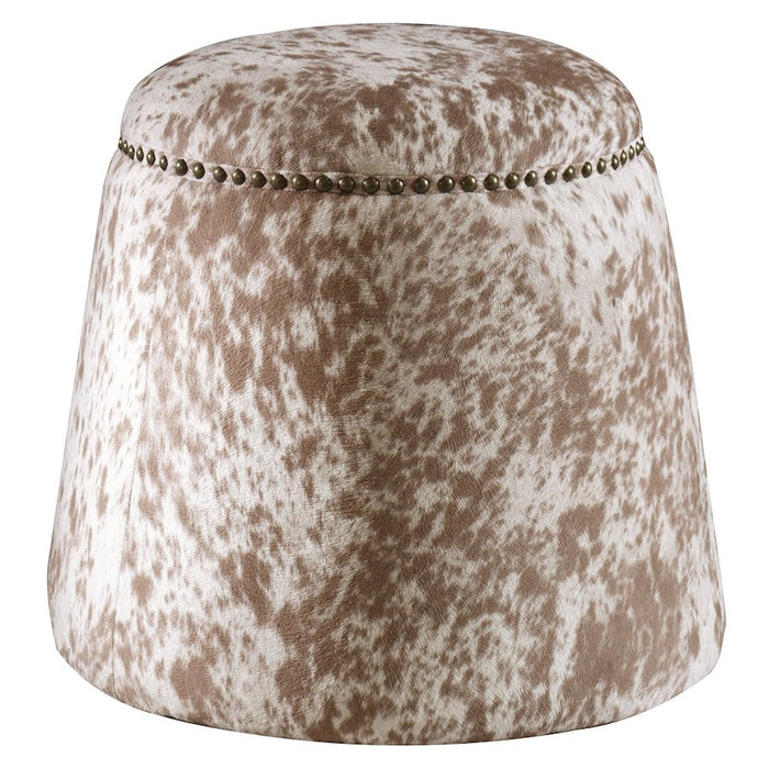 Uttermost Gumdrop Cow Hide Ottoman, White/Brass - 23725