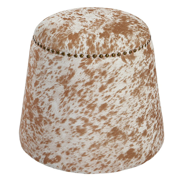 Uttermost Gumdrop Cow Hide Ottoman, White/Brass